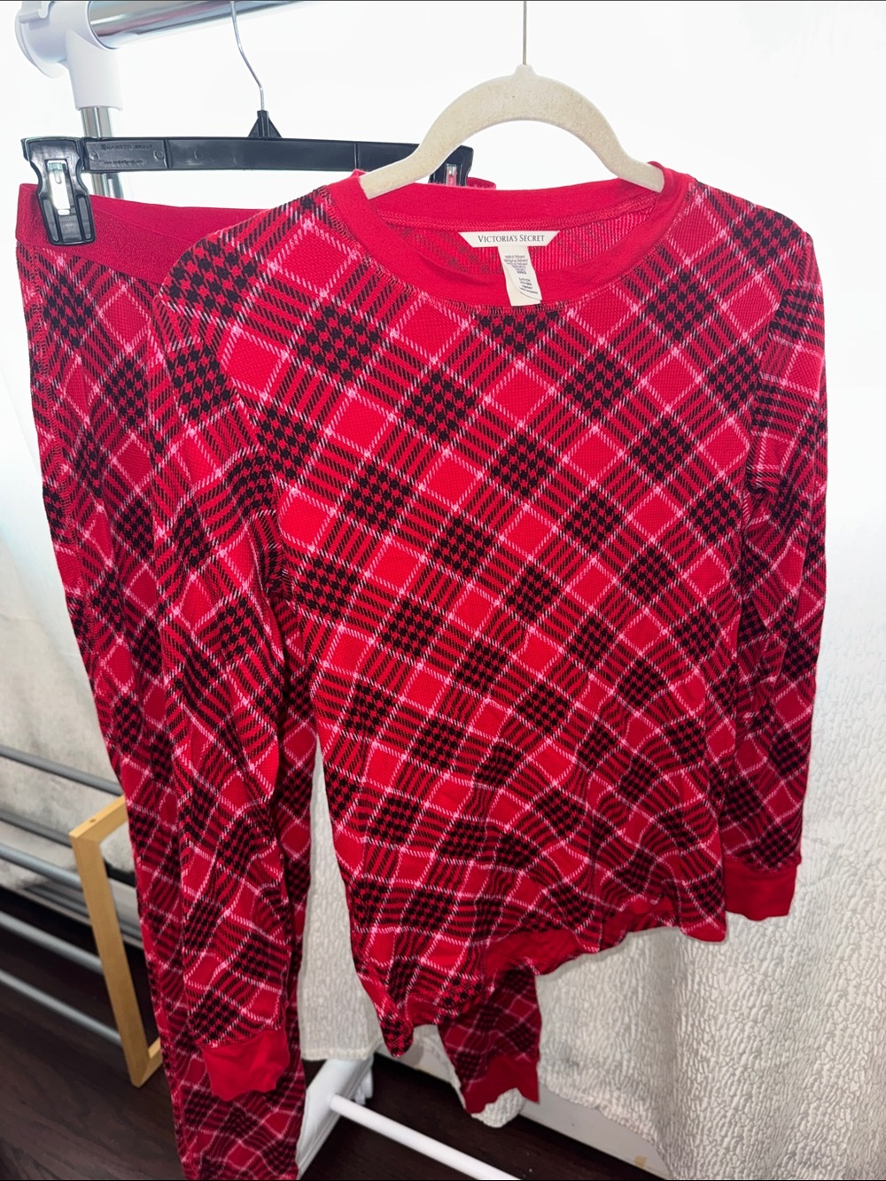 Victoria's Secret Red and Black Plaid Long-Sleeve Pajama Set